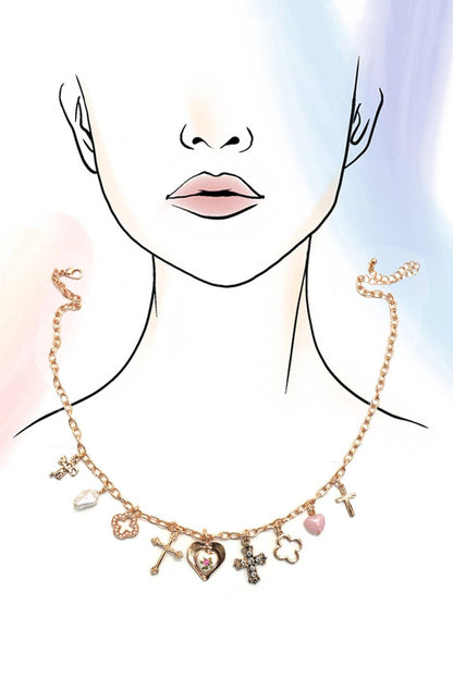 CHARM NECKLACE-CLOVER CROSS PORCELAIN FLOWER | 80N92003: GOLD