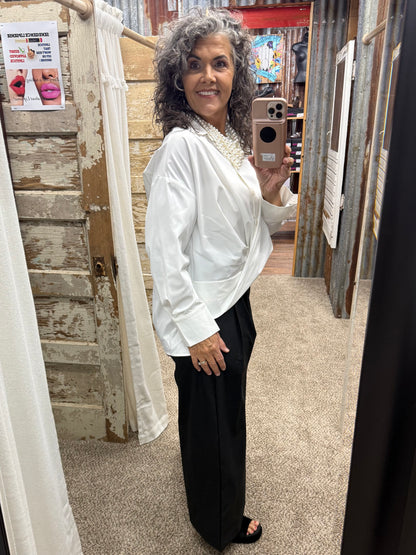 Brad & Rena Draped Oversized Tunic Top - White