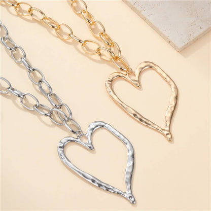 Statement Hammered Open Heart Necklace | 40NK9698: Silver