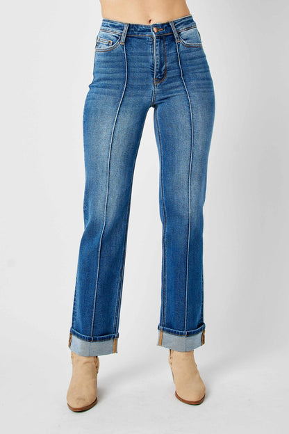 Judy Blue HW Front Seam Detail & Cuffed Straight Leg Jean 82571