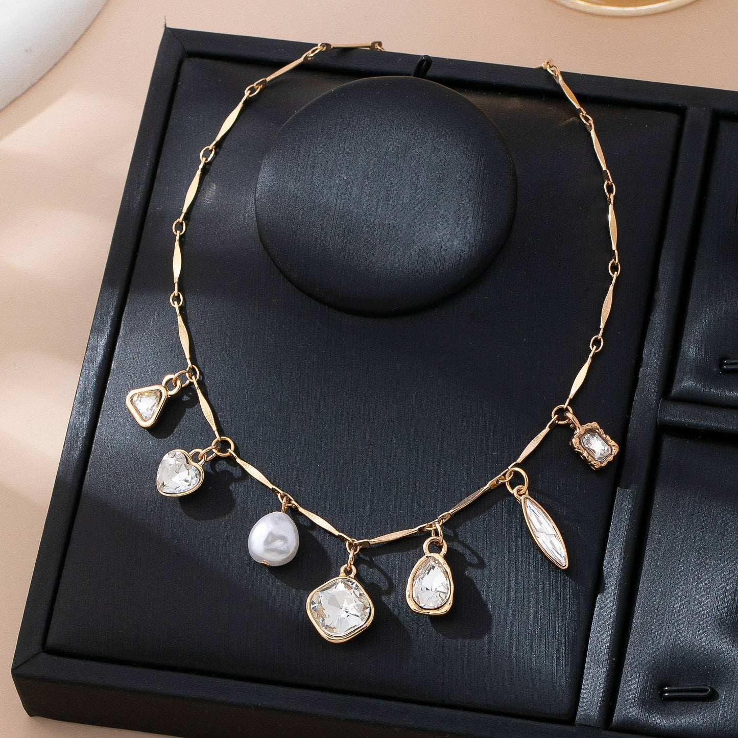 CHARM NECKLACE-MULTI STYLE RHINESTONE CHARM | 80N92685: GOLD