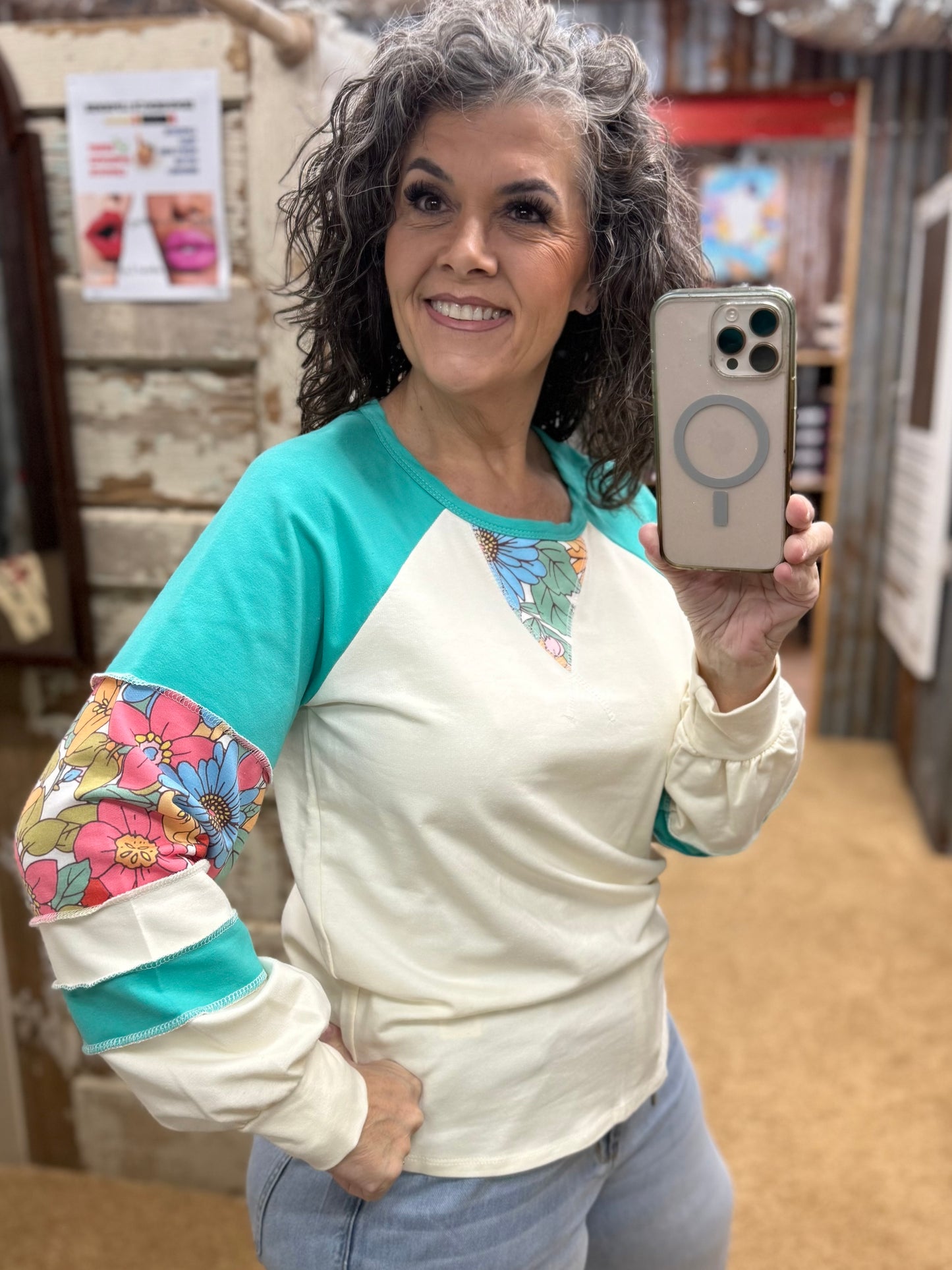 Mint Floral Pullover Top