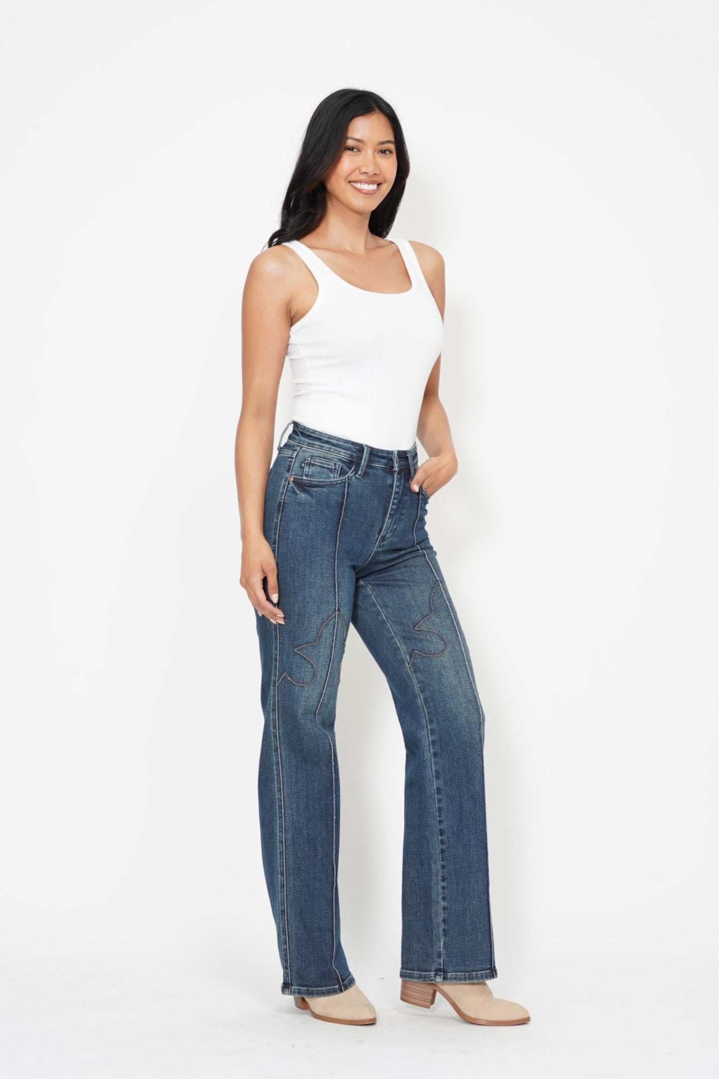 Judy Blue High Waist Western Seam Detail Straight Leg Jeans 88841