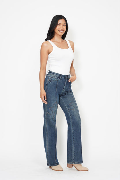 Judy Blue High Waist Western Seam Detail Straight Leg Jeans 88841