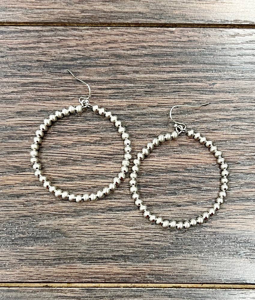 Handmade Silver Navajo Bead Hoop Earrings