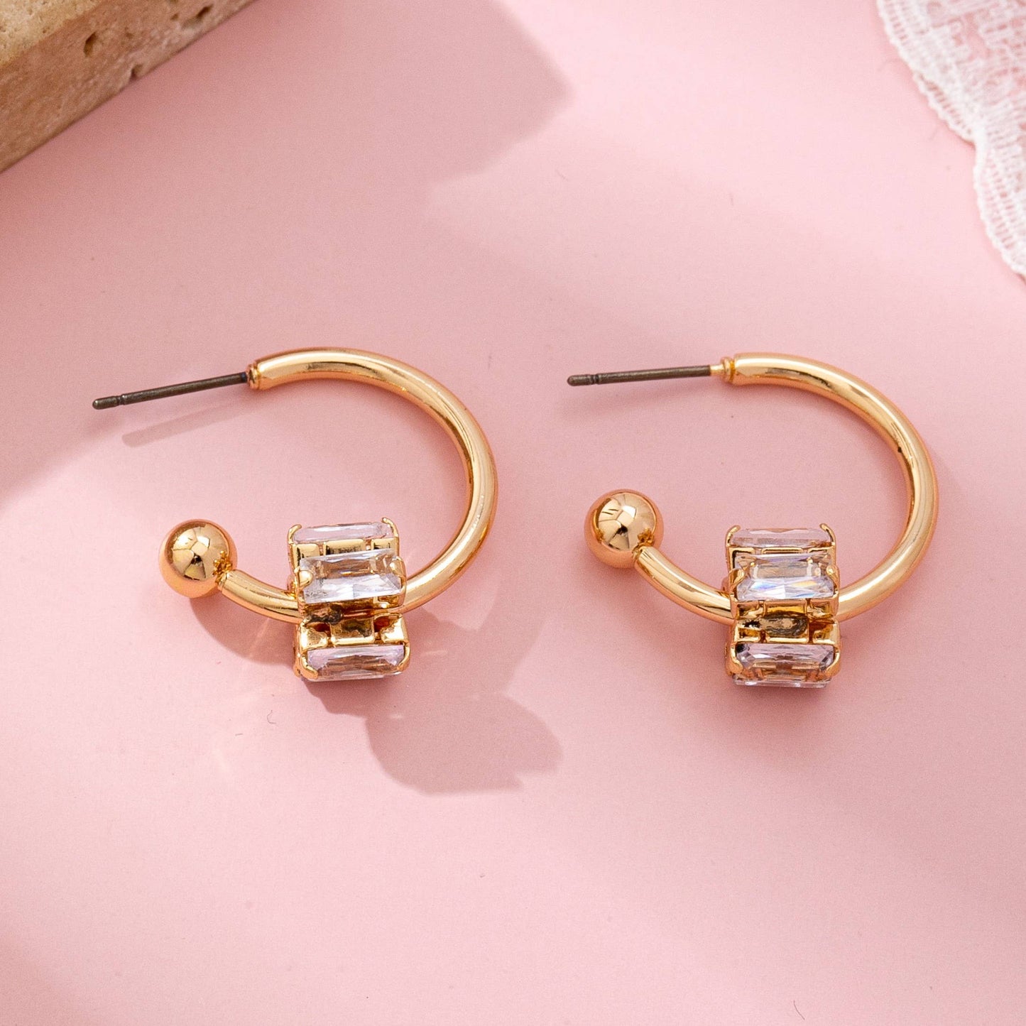 Gold-Tone Crystal Climber Hoop Earrings GOLD