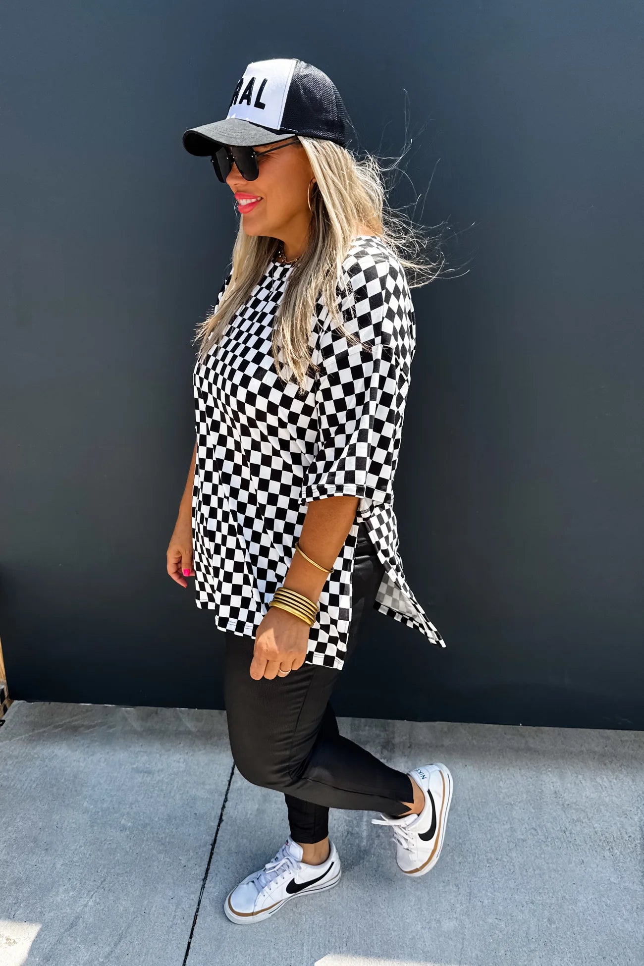 BOLD BLOCK CHECKER PANTS & CHECK ME OUT SIDE SLIT TOP