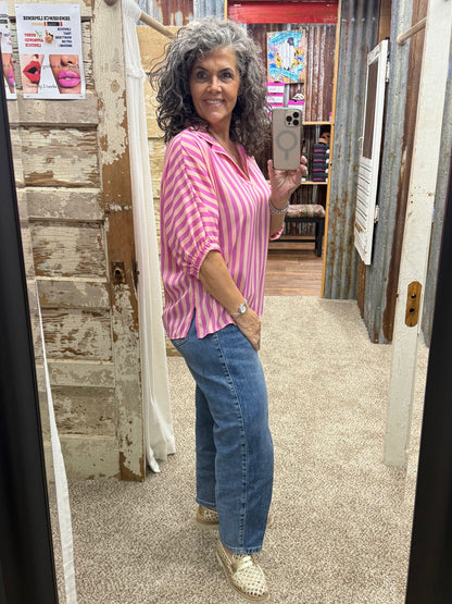 SLOAN STRIPED PINK SANGRIA BLOUSE
