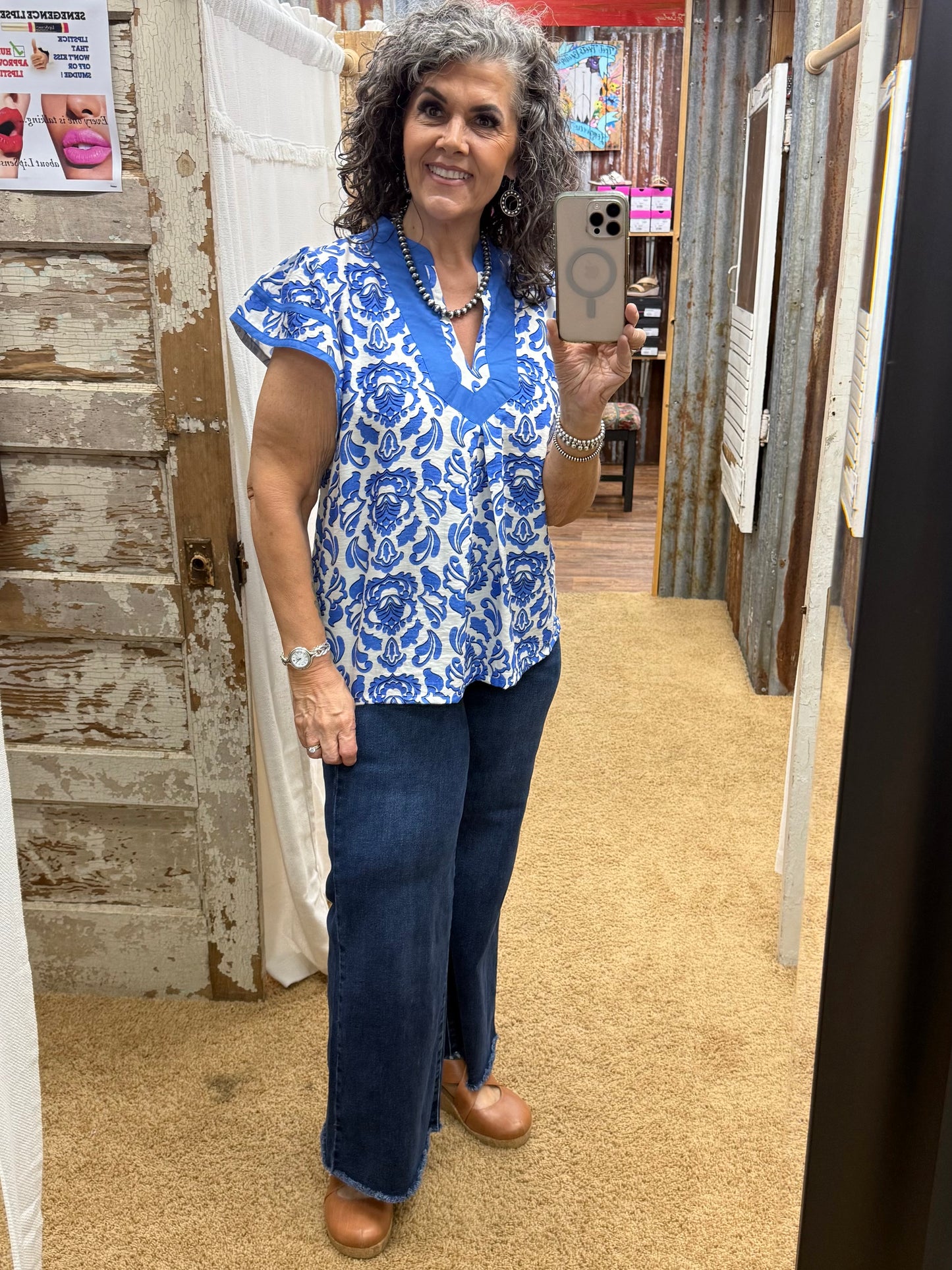 UMGEE Blue Abstract Print Top