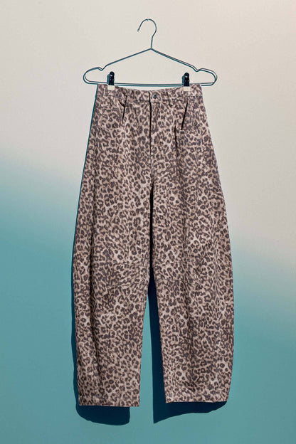 Leopard Print Stitch Detail Barrel Jeans