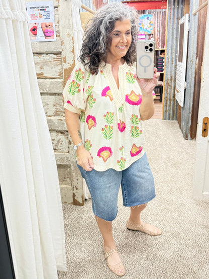 UMGEE Cream Abstract Print Top