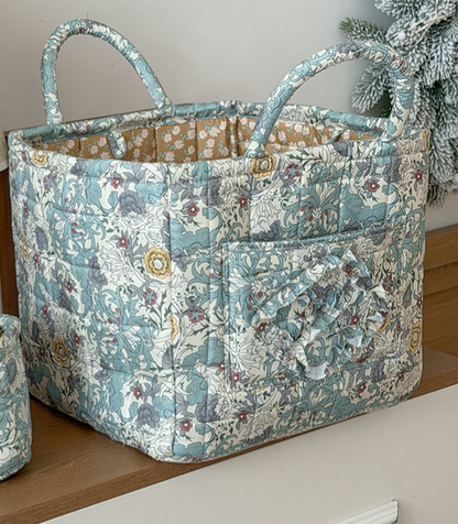 Teal Quilted Storage Basket Boho Organizer Tote