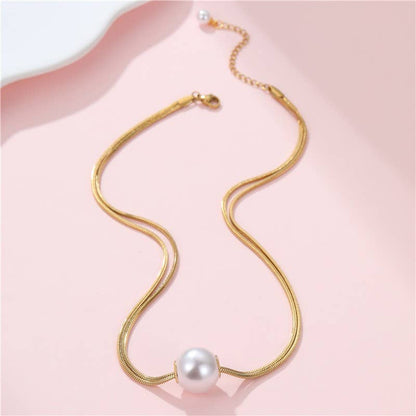 STAINLESS STEEL NON-TARNISH PEARL NECKLACE | 40NK9689: GOLD
