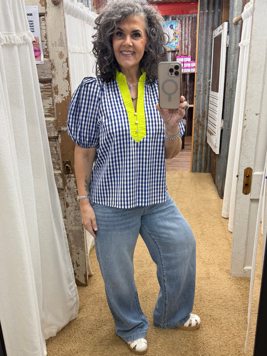 Indigo and Lime Blouse