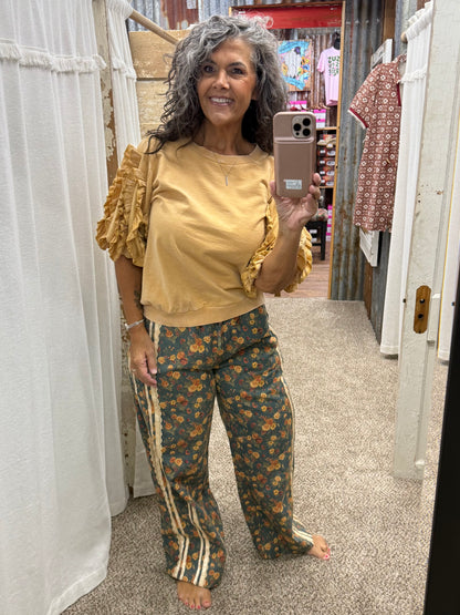Honey Latte Ruffled Mineral Wash Top