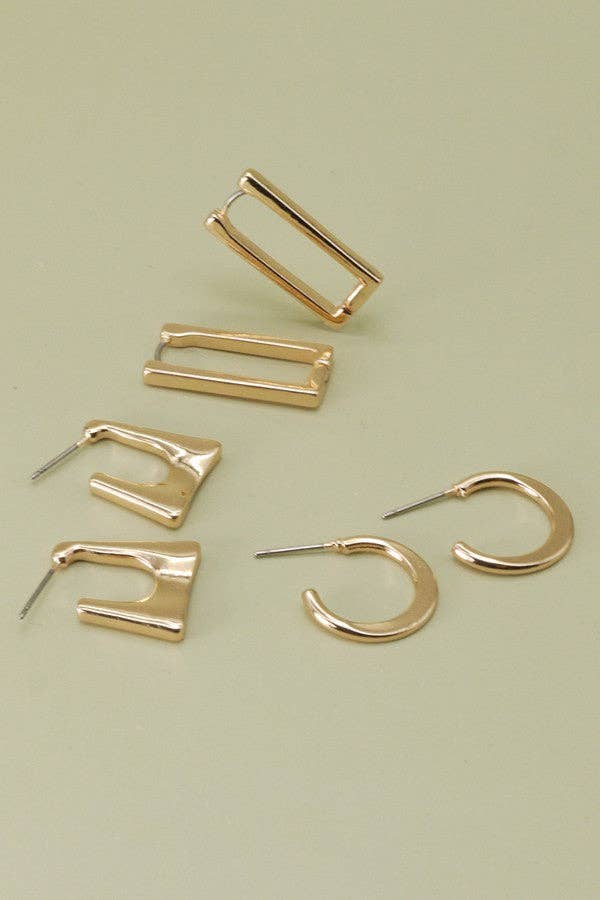 GEO MINI TRIO HOOP EARRING SET | 60E1009302: GOLD