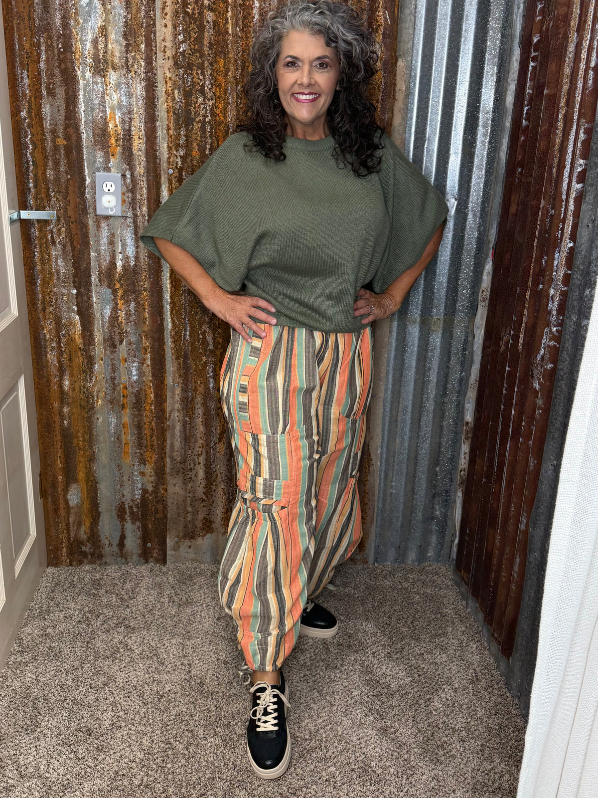 BlueVelvet MULTI COLOR STRIPED PARACHUTE PANTS