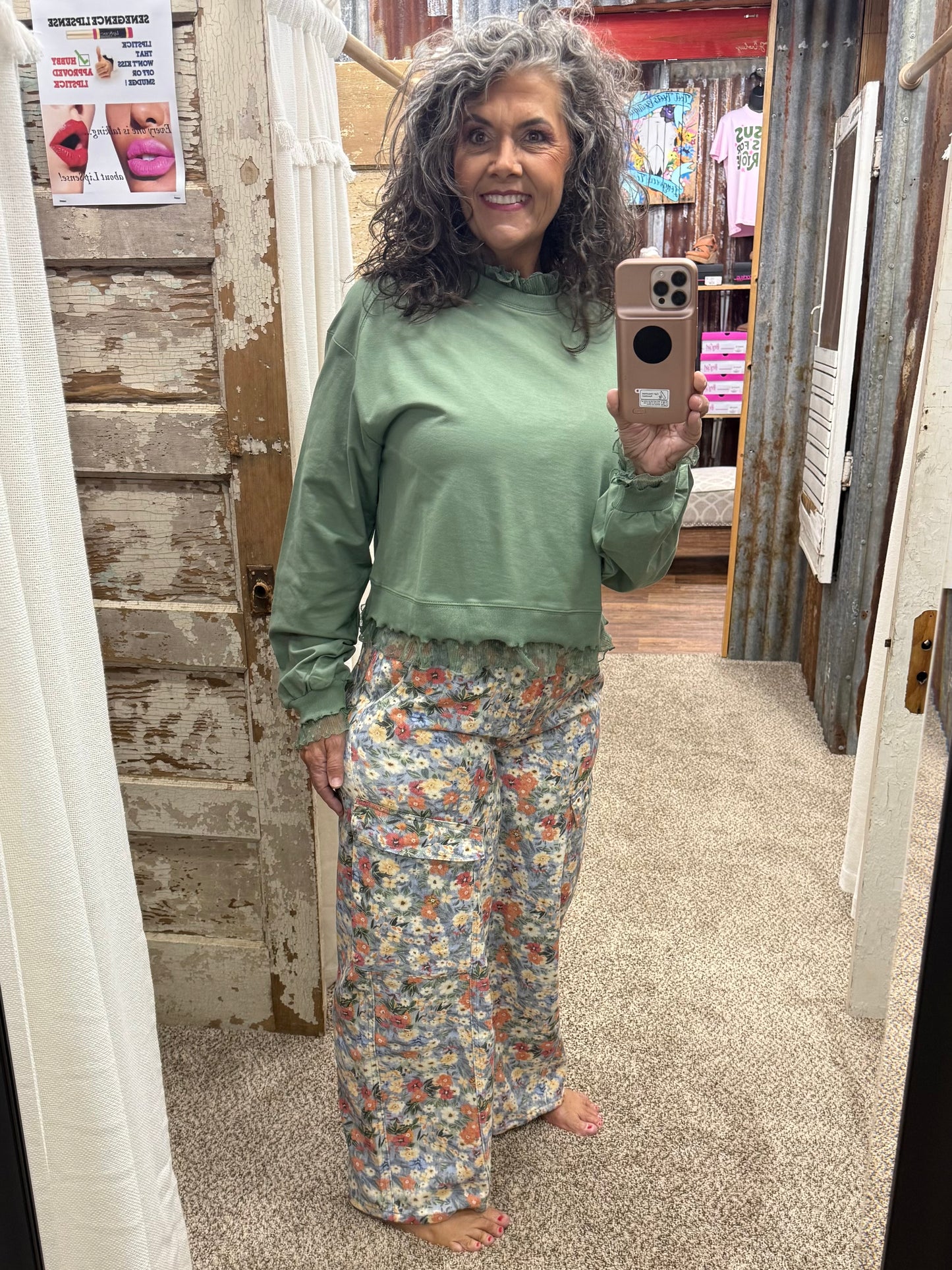 Lace Layered Sweatshirt: SAGE