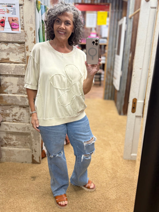 DAISY PATCH MINERAL WASHED TERRY KNIT PULLOVER