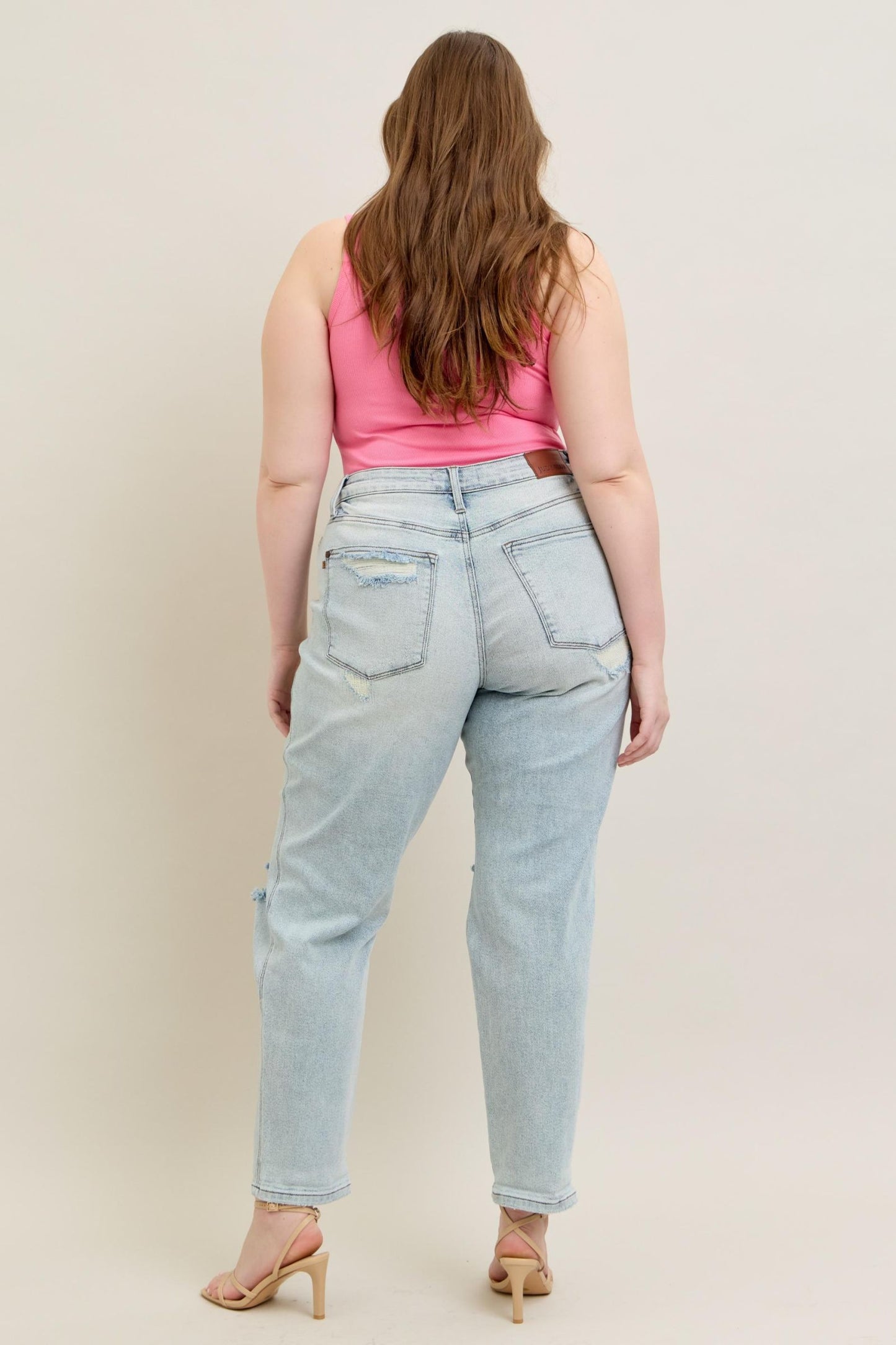 Judy Blue Mid Rise Repair Stitch Detail Destroy Single Cuff Boyfriend Jean 88972