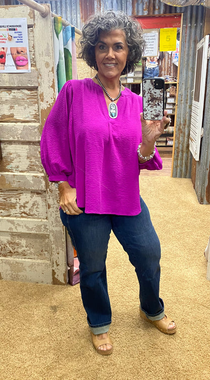 Magenta V-Neck Blouse