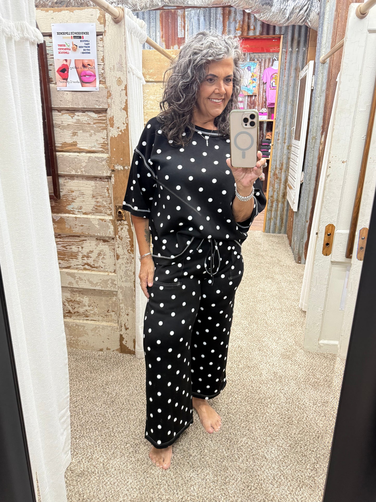 Scuba Polka Dot Lounge Set: BLACK/WHITE