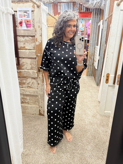 Scuba Polka Dot Lounge Set: BLACK/WHITE