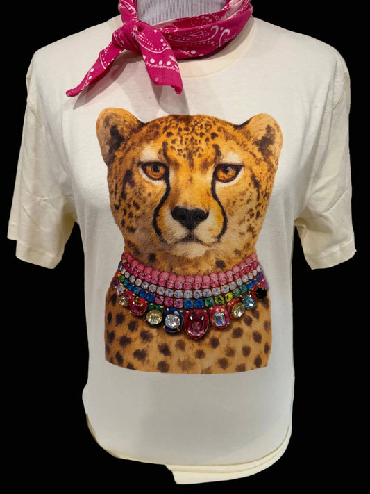 Jeweled Collar Leopard on Natural Crew