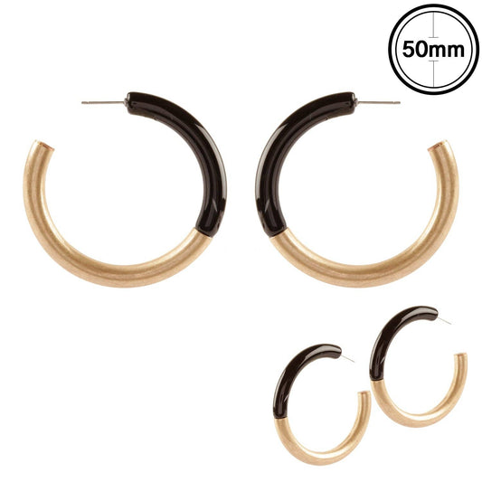 Black Acrylic and Gold 2.25" Hoop Earring
