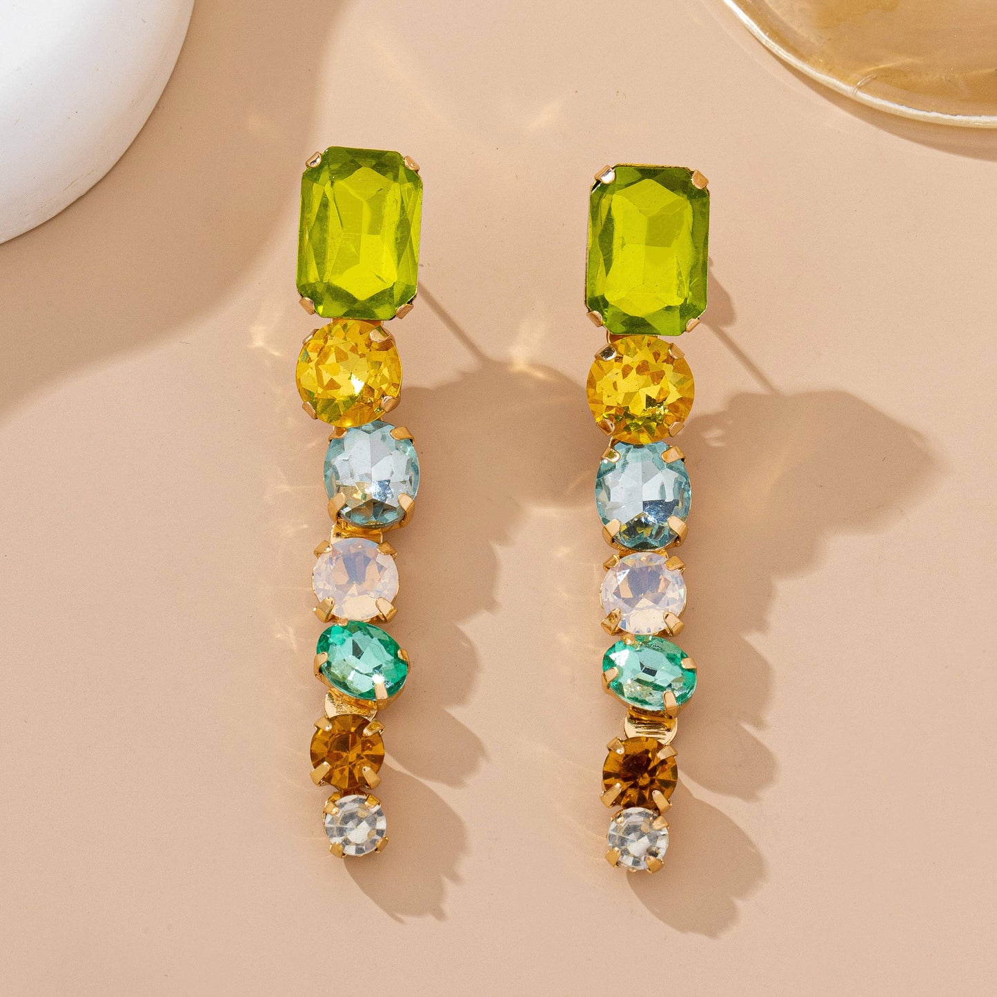 Rainbow Gem Drop Linear Earrings | 80E61964: Gold