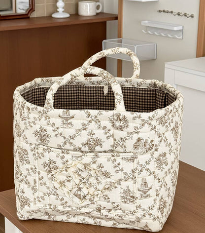 Green Quilted Floral Laundry Basket Boho Storage basket