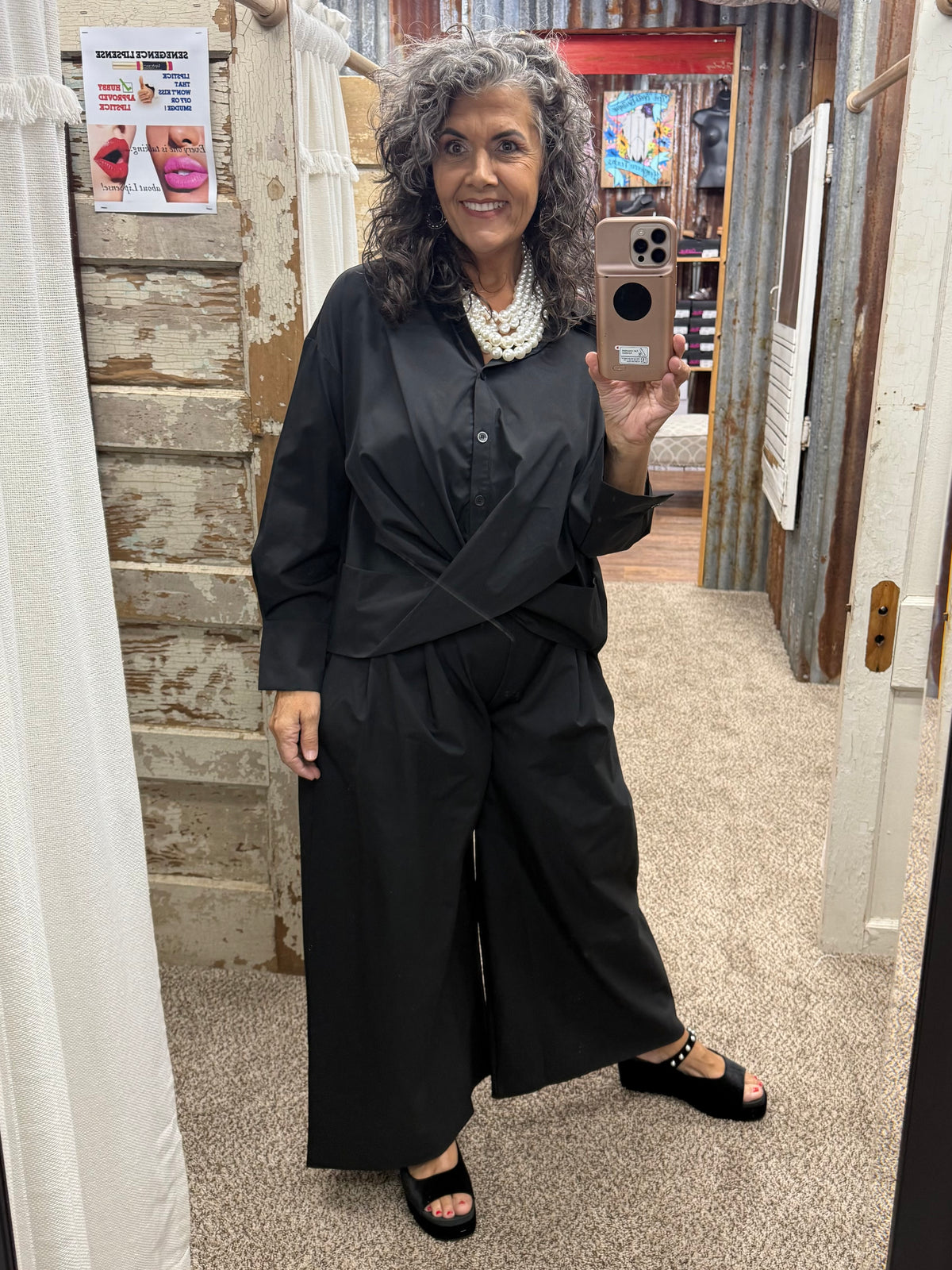 Brad & Rena Draped Oversized Tunic Top - Black