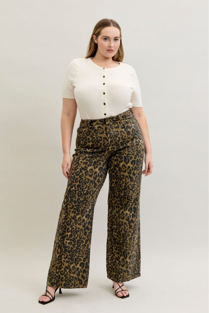 Judy Blue High Waist Retro Wide Leopard Print 881022