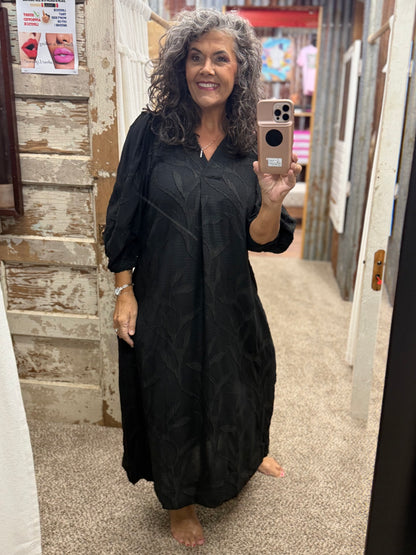 Umgee Black Jacquard Collared Midi Dress