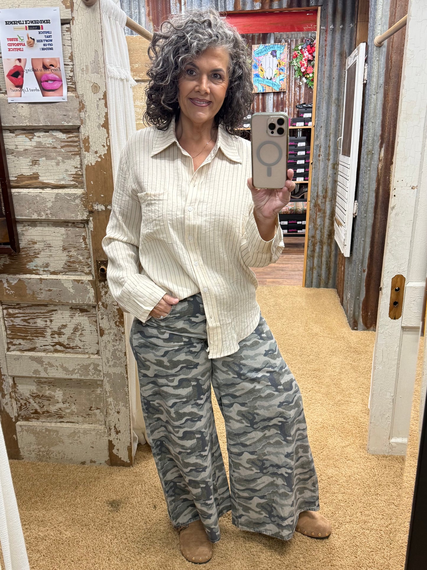 Oatmeal Button Down Striped Shirt