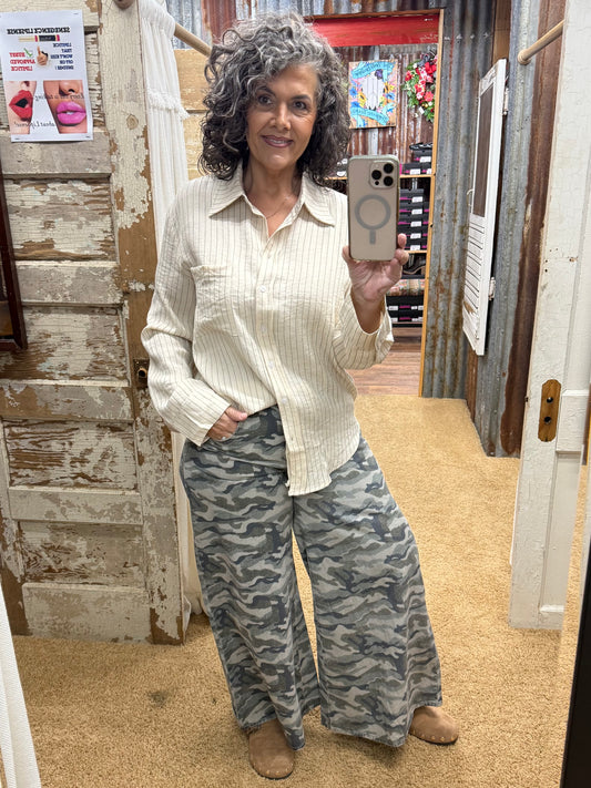 Oatmeal Button Down Striped Shirt