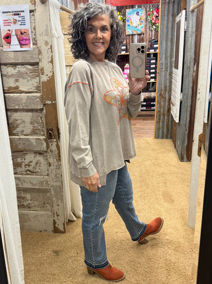 STAR PATCH FRONT WASHED TERRY PULLOVER