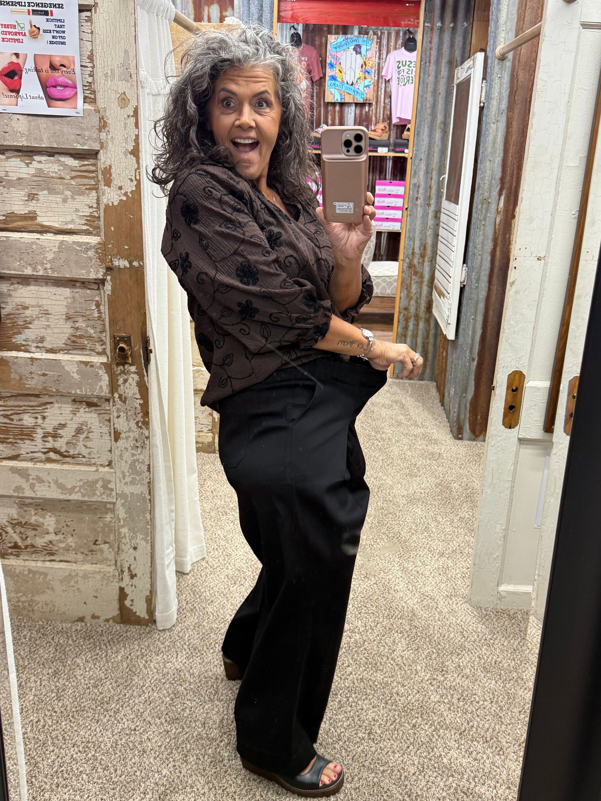 UMGEE Black Pull-On Wide Leg Pants with Elastic Waist