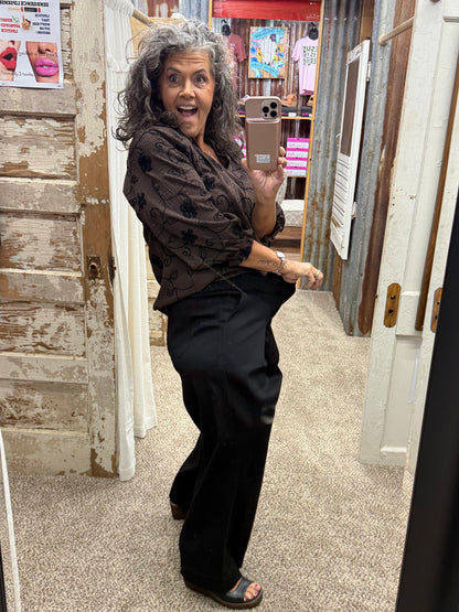 UMGEE Black Pull-On Wide Leg Pants with Elastic Waist
