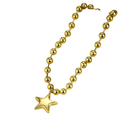 PUFFY STAR CHUNKY BALL CHAIN STATEMENT NECKLACE | 40NK9584: GOLD