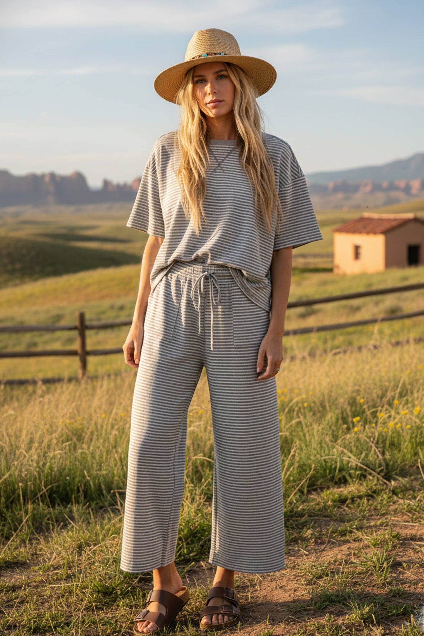 Heather Grey Striped Lounge Set