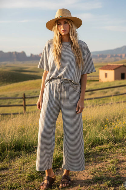 Heather Grey Striped Lounge Set