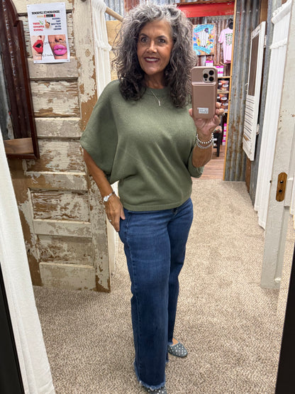 UMGEE Olive Oversized Short-Sleeve Poncho Sweater