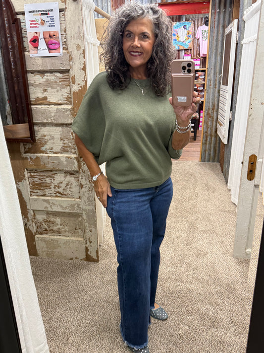 UMGEE Olive Oversized Short-Sleeve Poncho Sweater