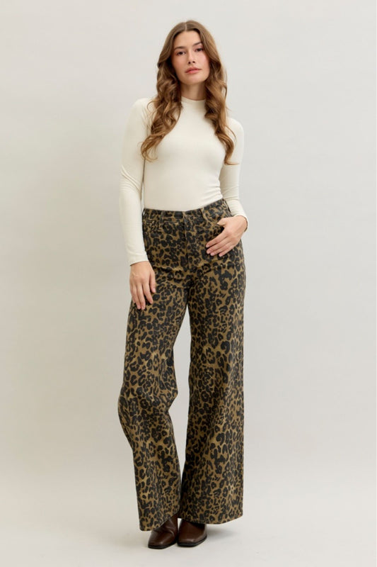 Judy Blue High Waist Retro Wide Leopard Print 881022