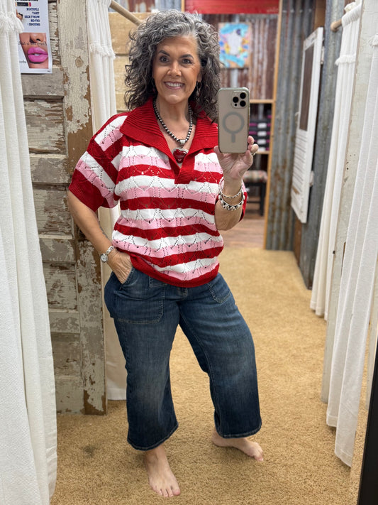 Heart Patterned Pointelle Sweater