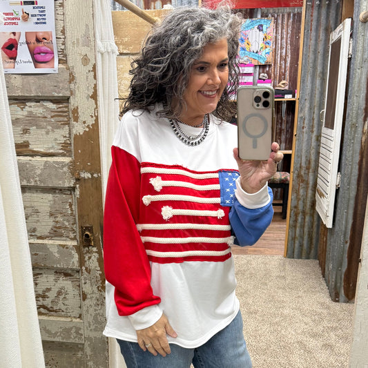 4TH OF JULY FRENCH TERRY AMERICAN FLAG SWEATSHIRT