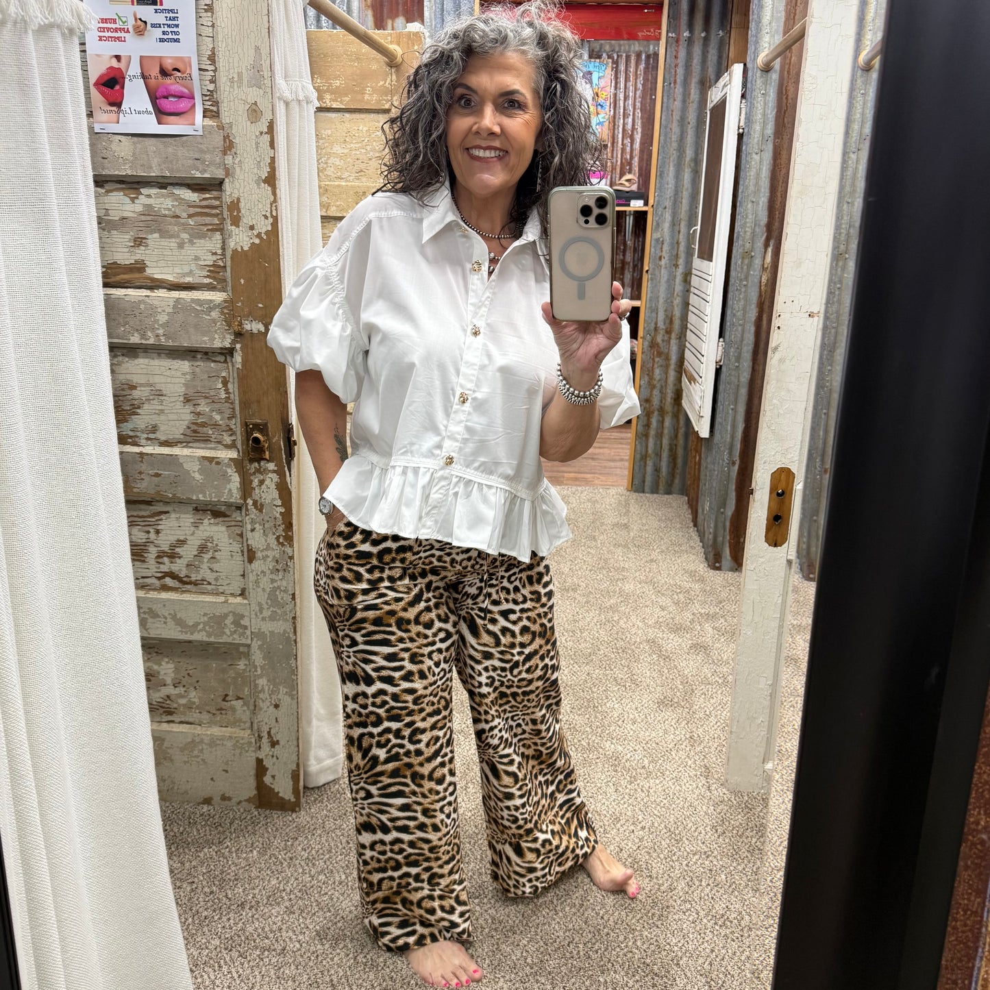 Leopard Print Wide Leg Flowy Woven Pants