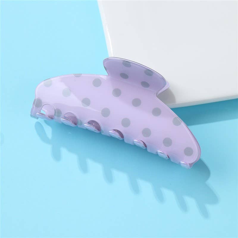 Retro Polka Dot Hair Claw - Glossy Spotted French | 40H1099: Lavender