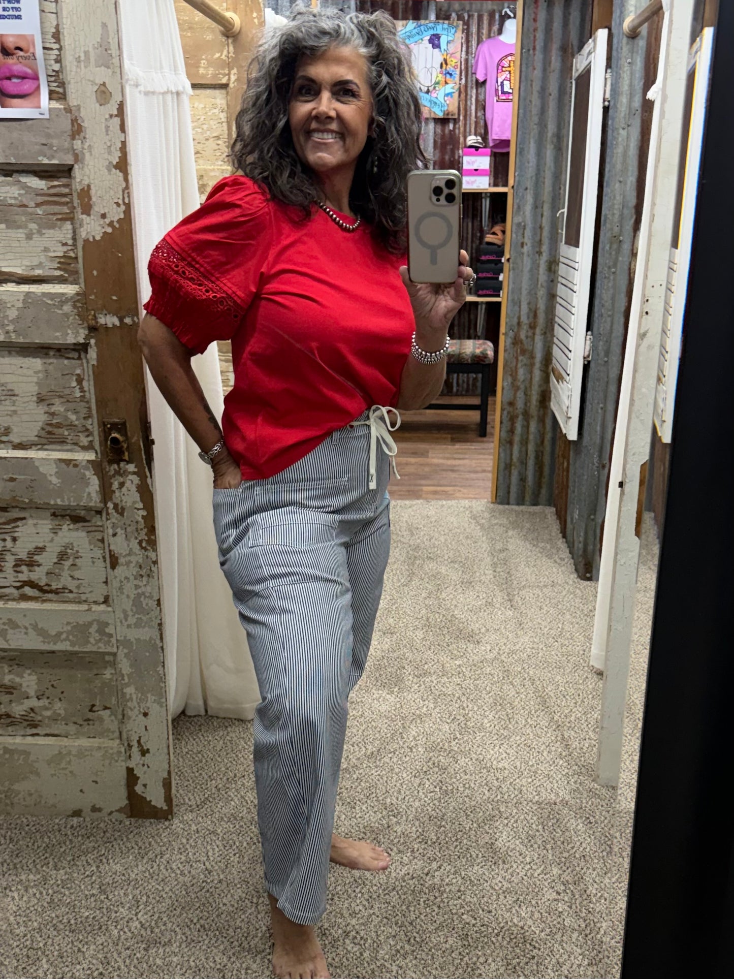 Denim Pin Stripe Barrel Pants